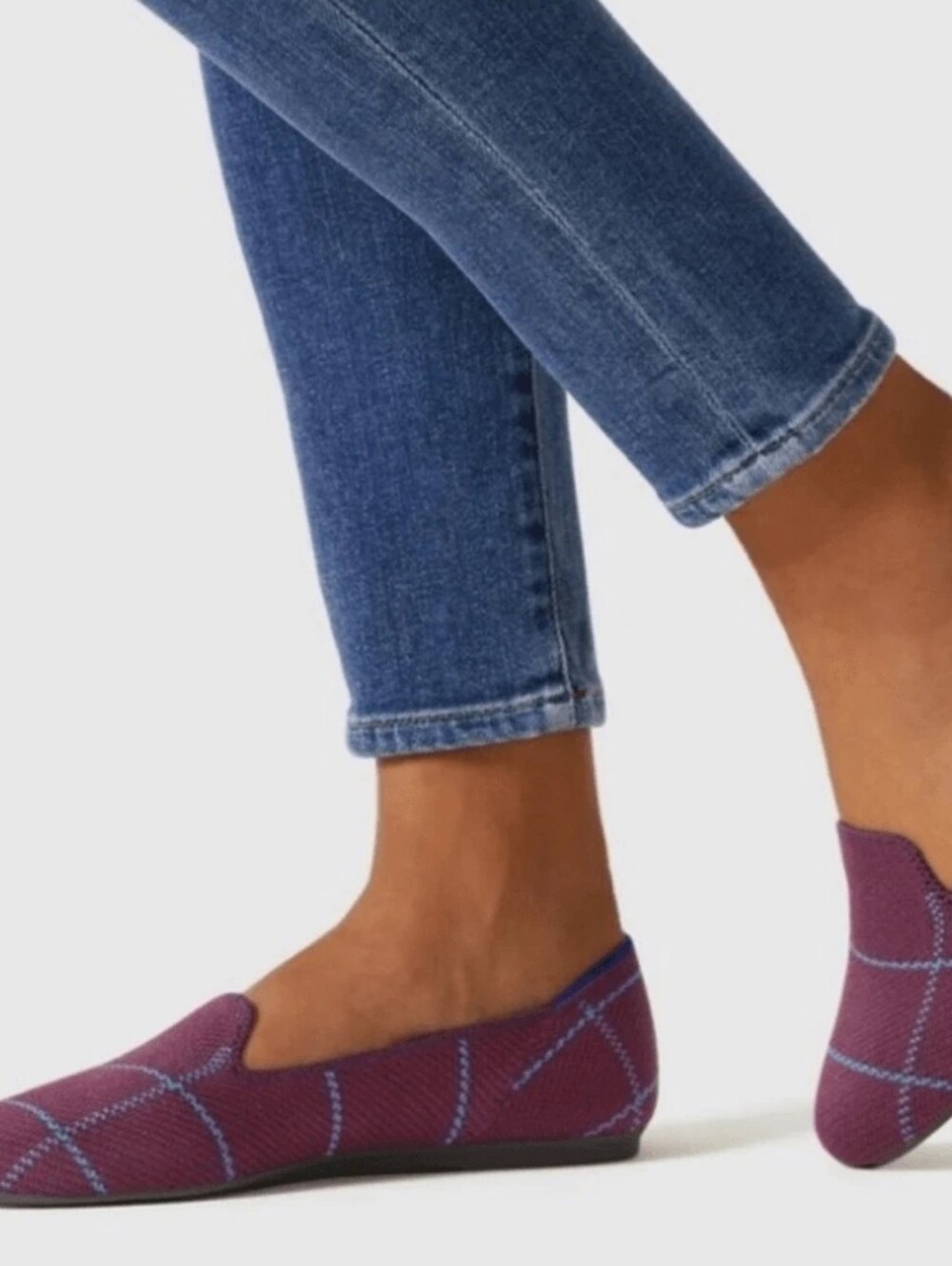 Rothy's The Plaid Slip On Loafer Lightweight Burgundy & Blue Grid Size 8.5